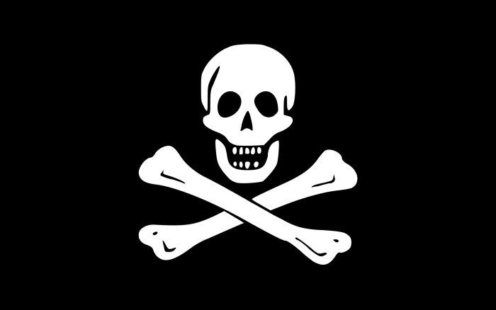 La "Jolly Roger", sin duda la bandera pirata más conocida.