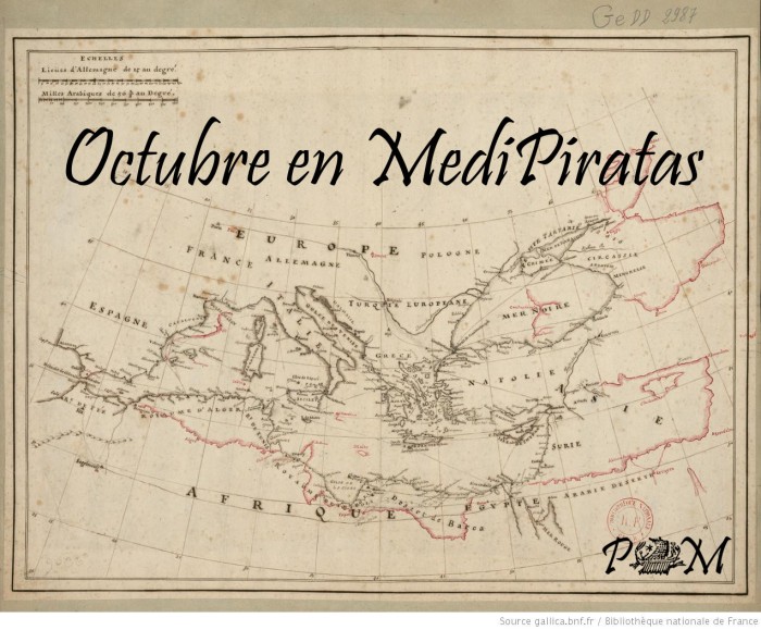 Mapa del Mediterráneo de Guillaume de l'Isle (s.XVIII) con nuestro sello. Fuente: Gallica